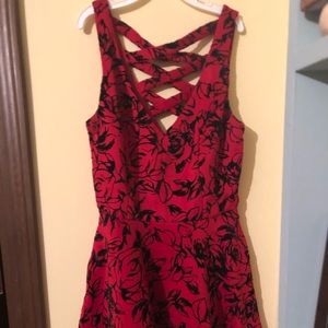 Red & Black Floral Semi-Formal Dress